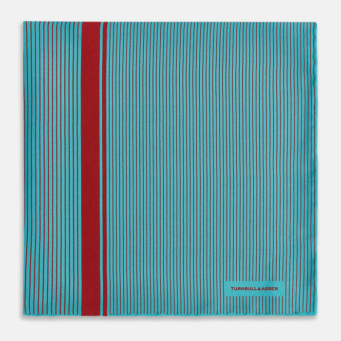 Turquoise and Red Stripe Silk Pocket Square Image 2