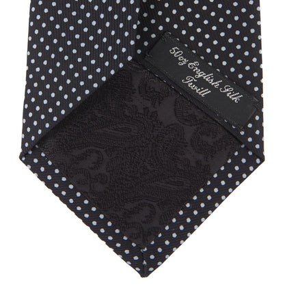 Black and White Spot Printed Silk Tie Image 3