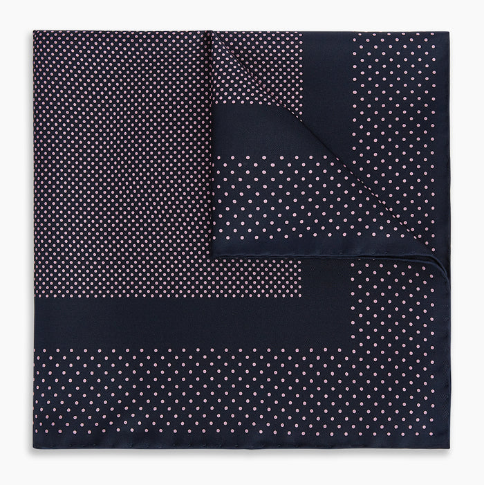 Navy and Pink Dot Silk Pocket Square Image 4
