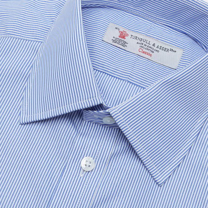 Blue Fine Bengal Stripe Shirt with T&A Collar and 3-Button Cuffs