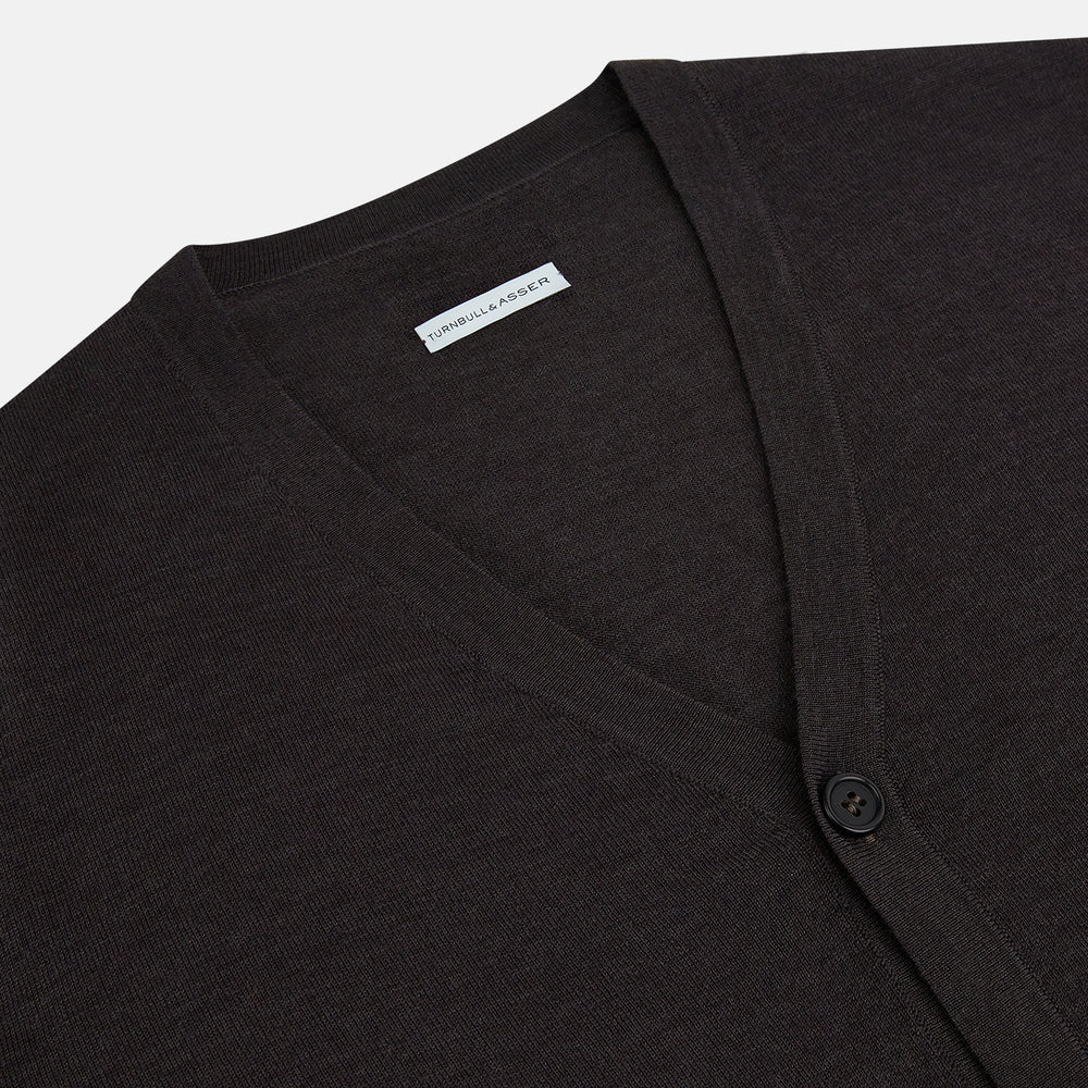 Brown Fine Merino V-Neck Cardigan