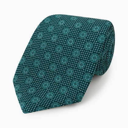 Forest Green Medallion Printed Silk Tie Image 4