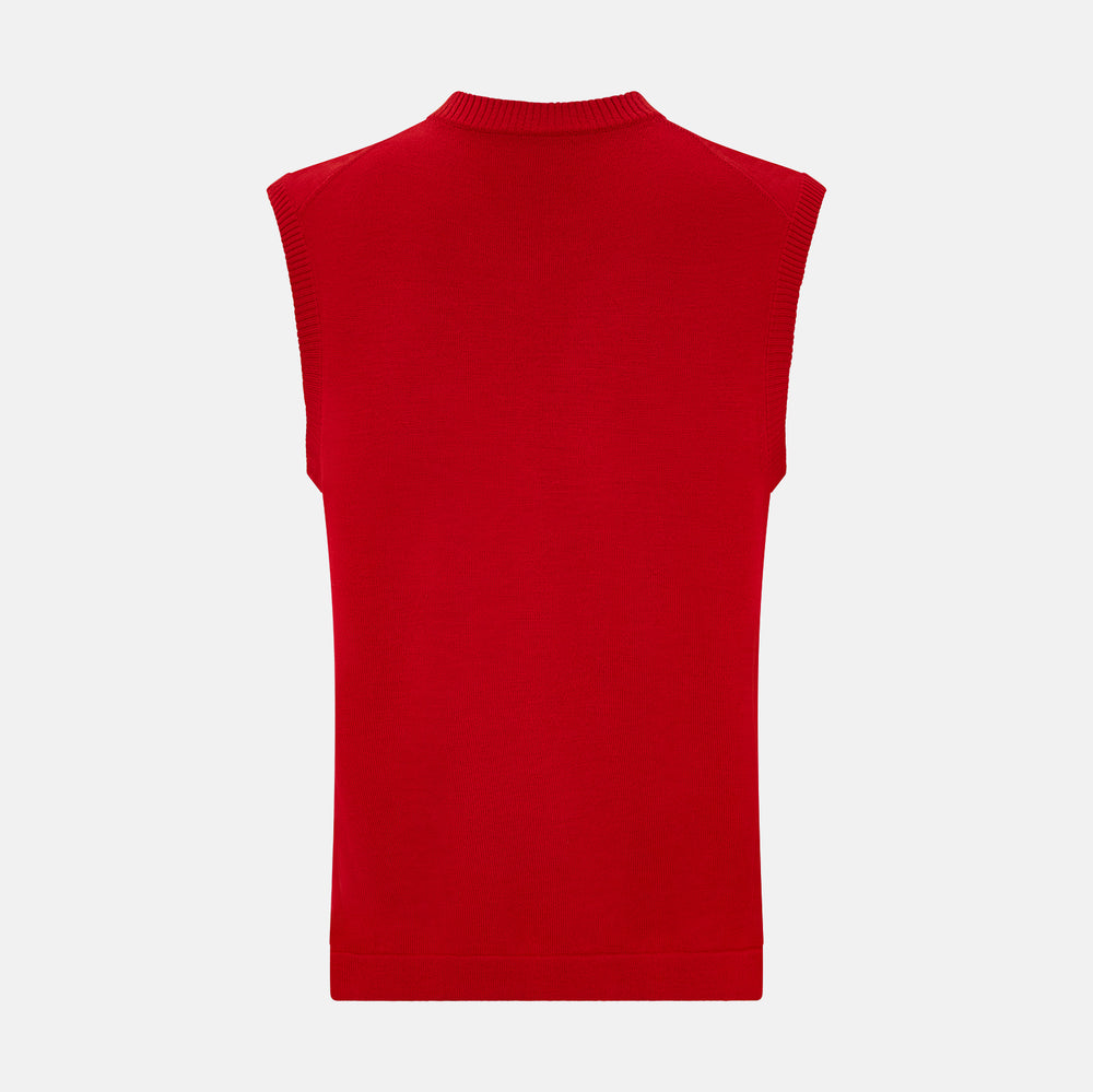 Red Fine Merino V-Neck Vest