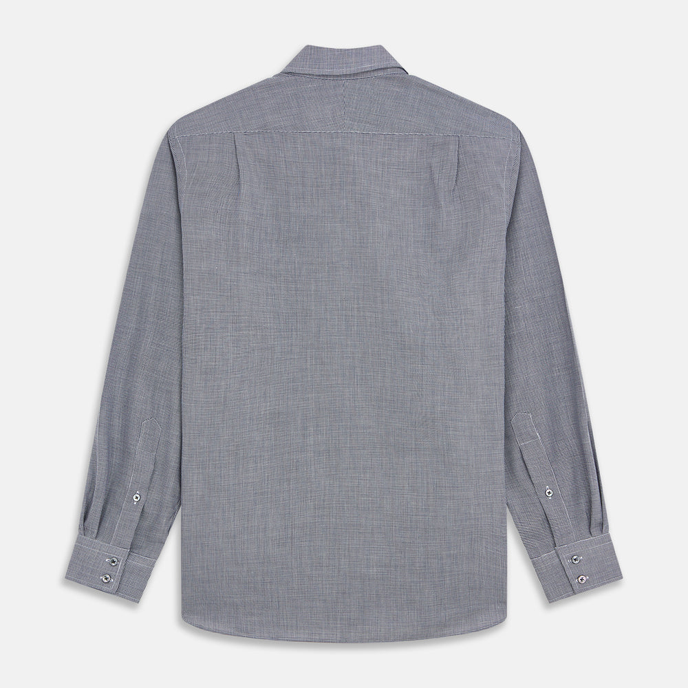 Navy Houndstooth Wool Tailored Fit Shelton Shirt