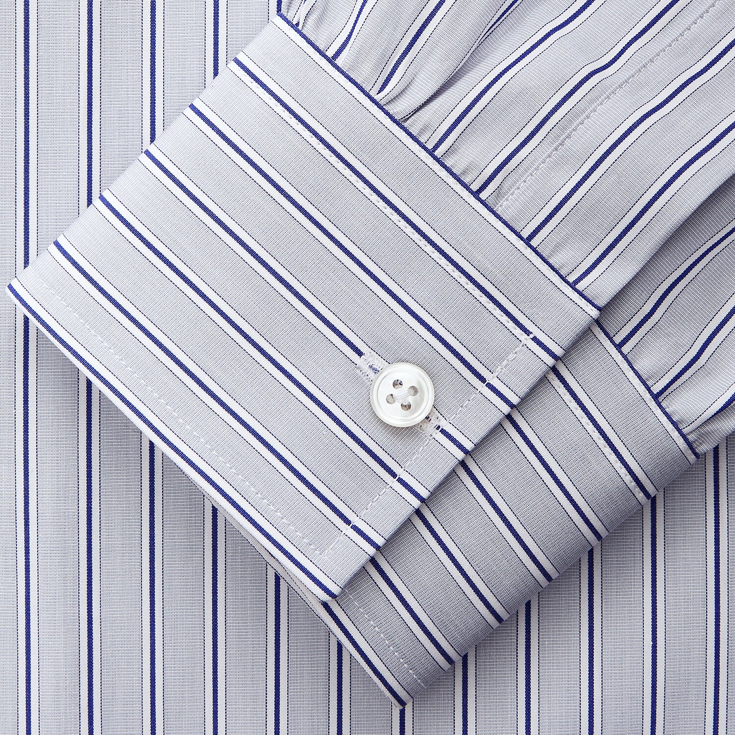 View 3 of product Navy & Blue Stripe Weekend Fit Shirt with Derby Collar and Single Button Cuffs