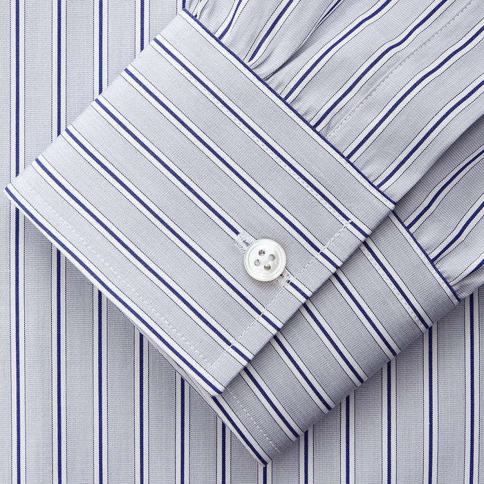 Navy & Blue Stripe Weekend Fit Shirt with Derby Collar and Single Button Cuffs Image 2