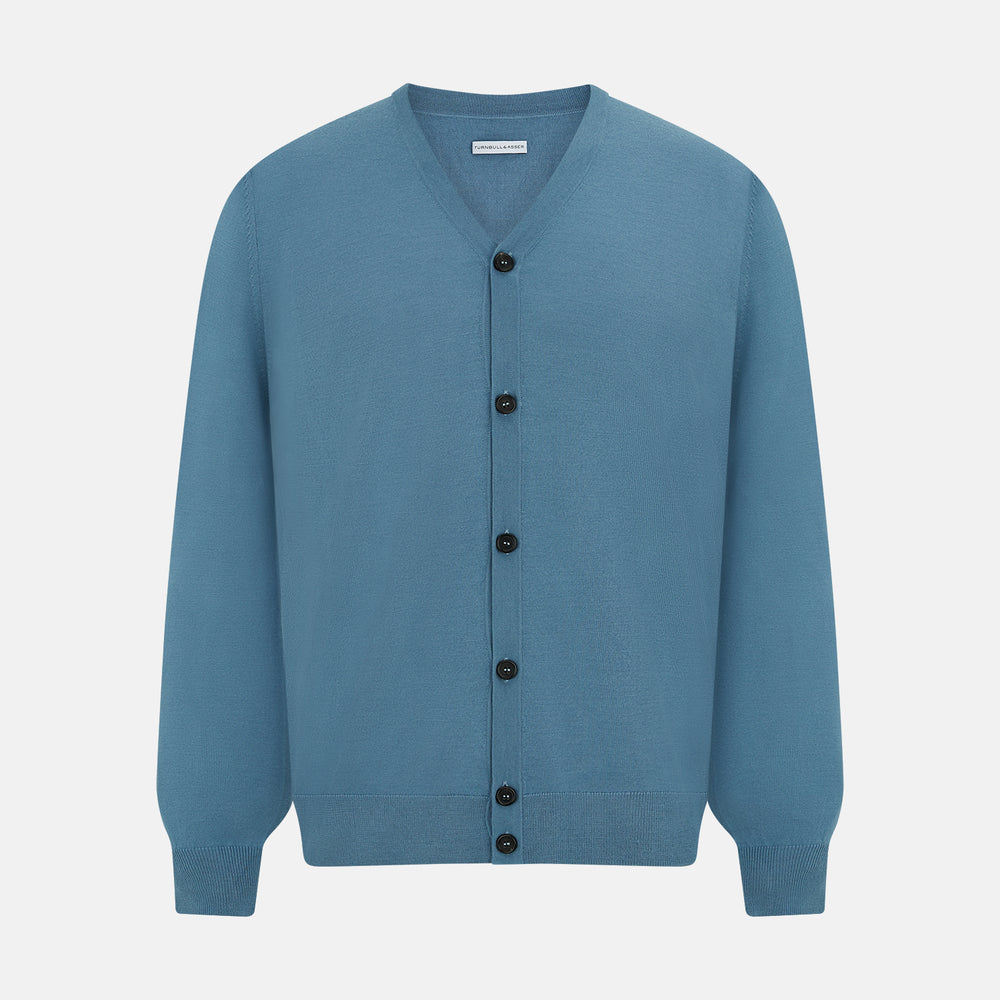 Pale Blue Fine Merino V-Neck Cardigan