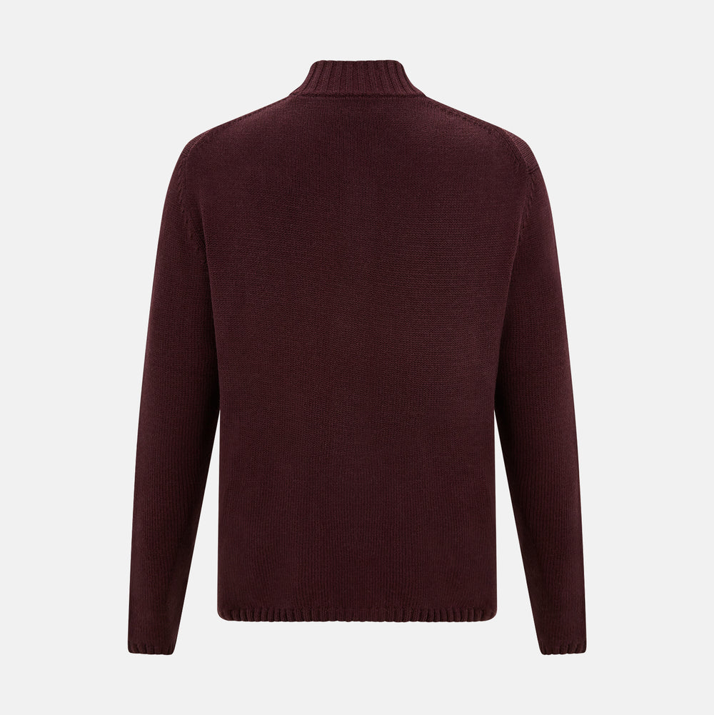 Burgundy Merino High Neck Zipped Cardigan