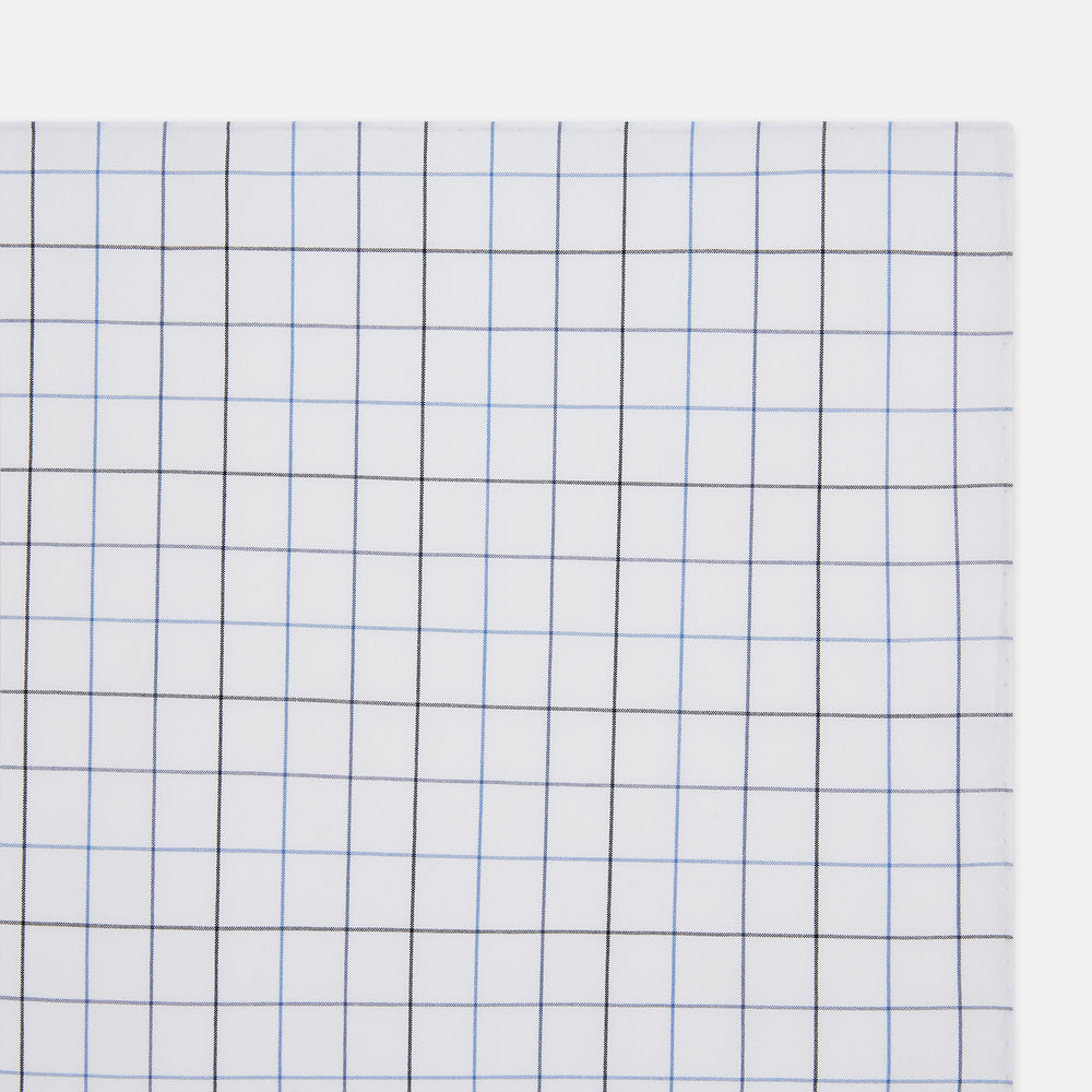 Hand Rolled Blue Grid Check Handkerchief