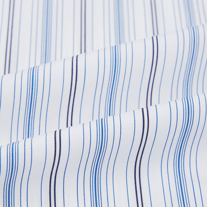 Navy and Blue Multi Stripe Shirt with Contrast Collar and Double Cuffs Image 5