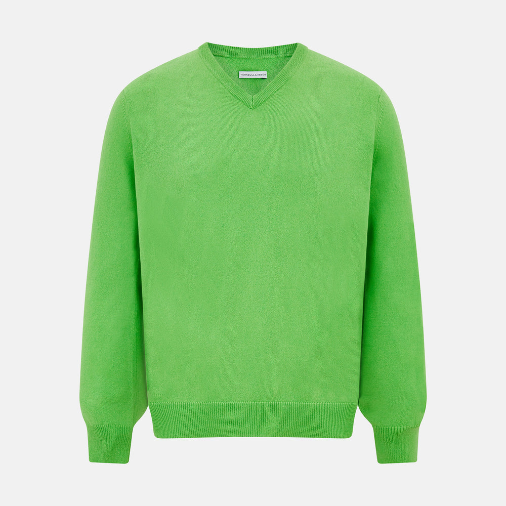 Lime Green Cashmere V-Neck Jumper – Turnbull Asser