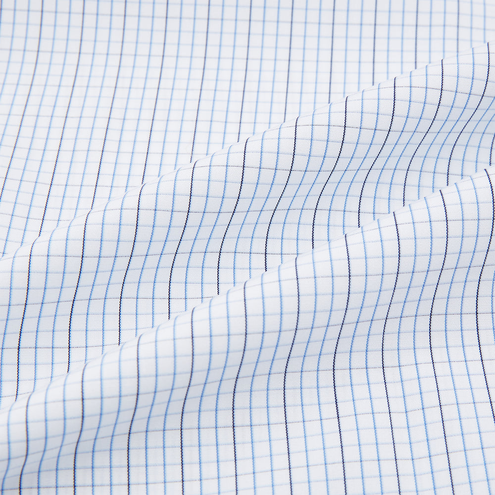Pale Blue and Navy Grid Check Shirt with Contrast T&A Collar and Cuffs