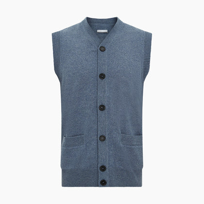 Blue Melange Cashmere Sleeveless Cardigan Image 3