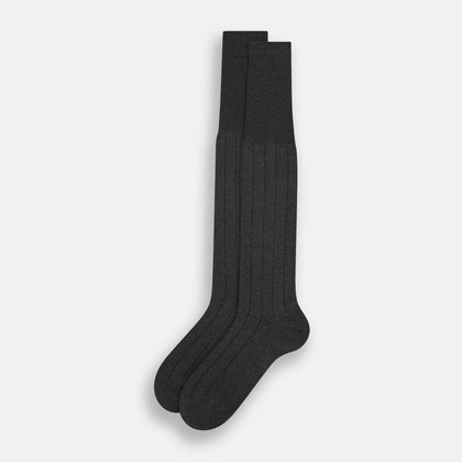 Charcoal/Brown Dash Striped Long Socks