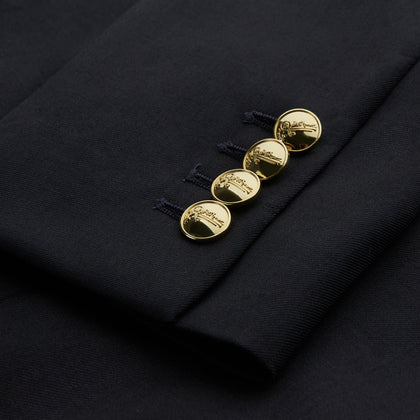 Navy Plain Wool Double Breasted Blazer Image 3