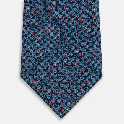 Navy and Red Rosette Silk Tie Image 2