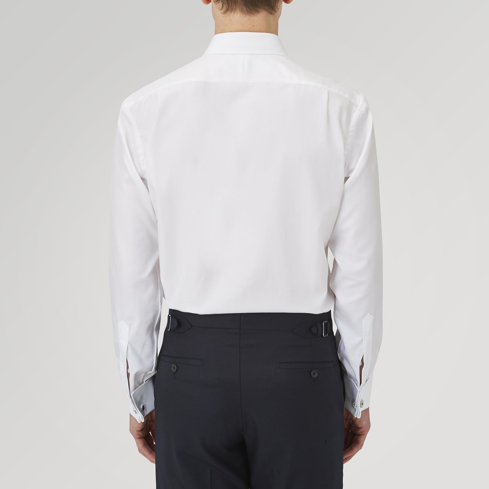 View 3 of product White Herringbone Sea Island Quality Cotton Shirt with T&A Collar and Double Cuffs