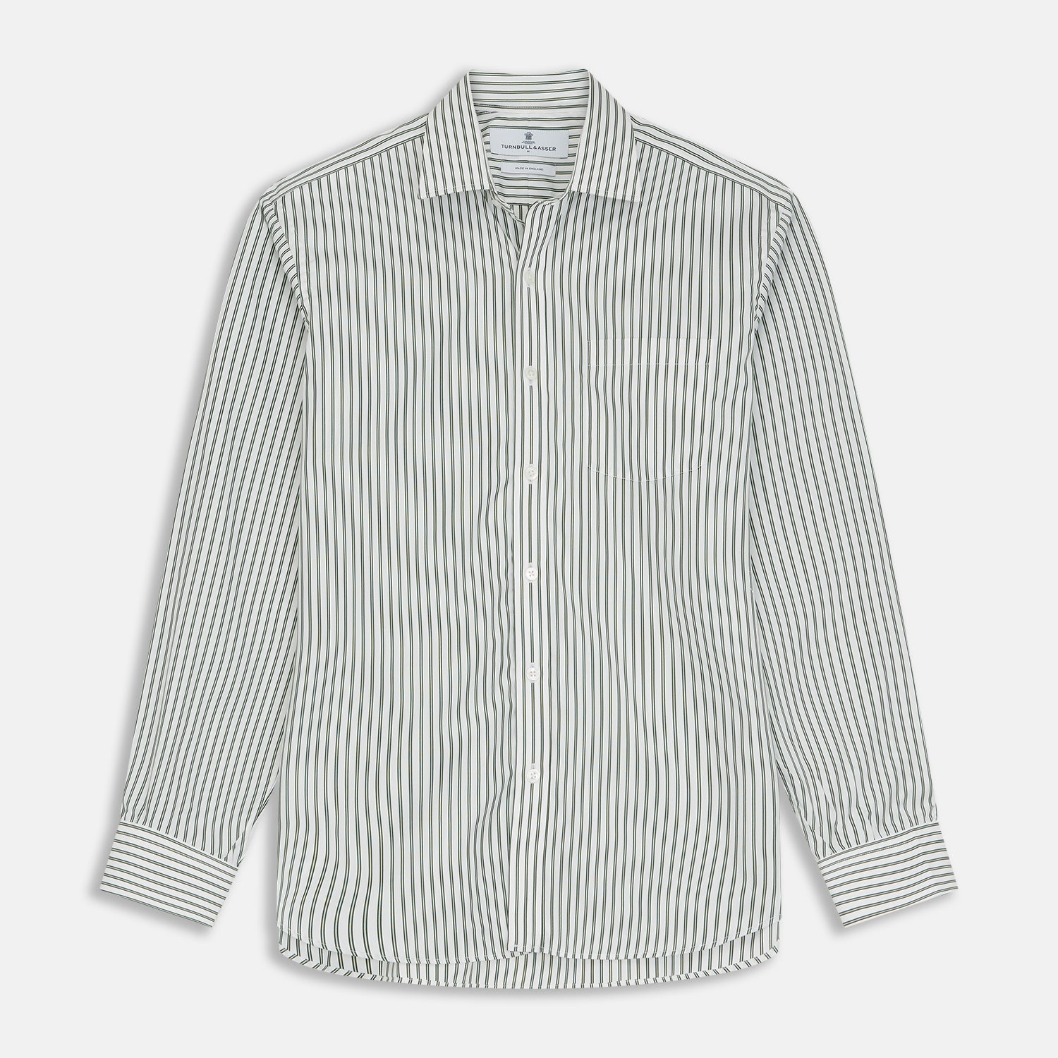 View 1 of product Green Stripe Weekend Fit Shirt with Derby Collar and 1-Button Cuffs