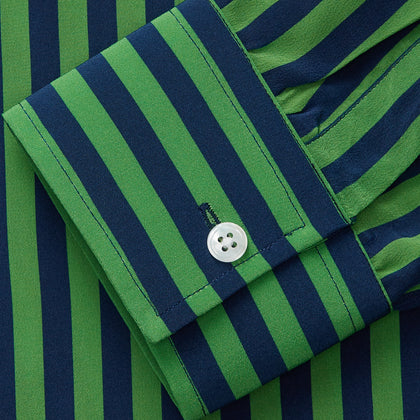 Green and Navy Candy Stripe Silk Weekend Fit Harold Shirt Image 1
