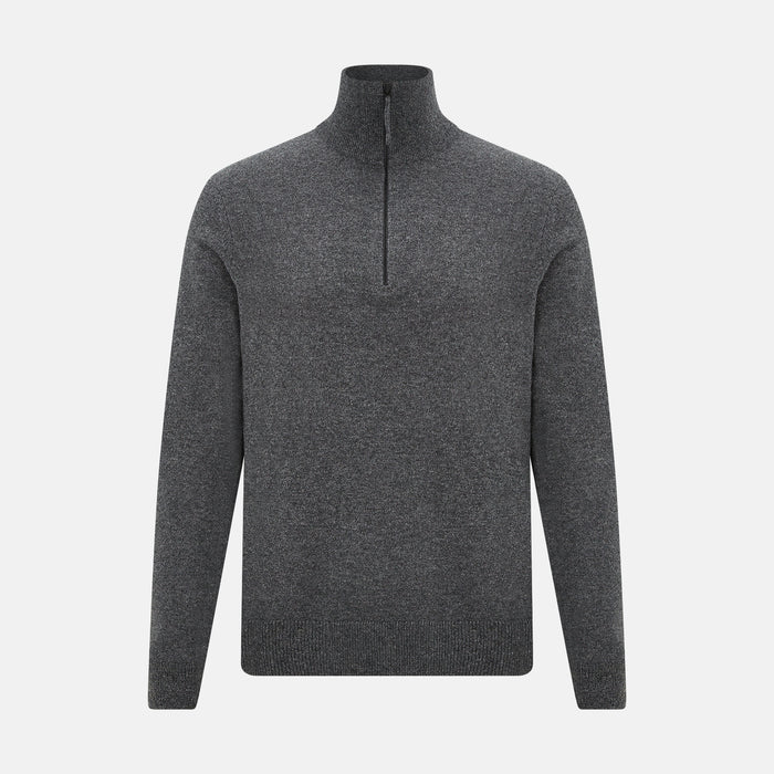 Charcoal Grey Melange Half-Zip Cashmere Jumper