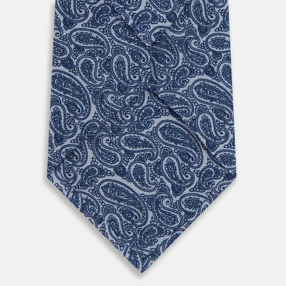 Pale Blue Paisley Printed Silk Tie