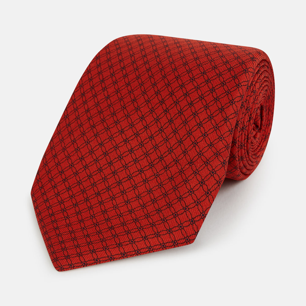 Red Lattice-Patterned Printed Silk Tie