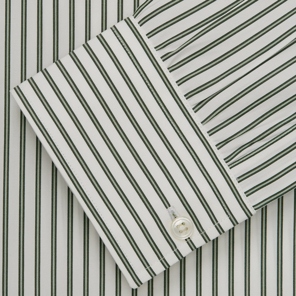 Green Stripe Weekend Fit Shirt with Derby Collar and 1-Button Cuffs