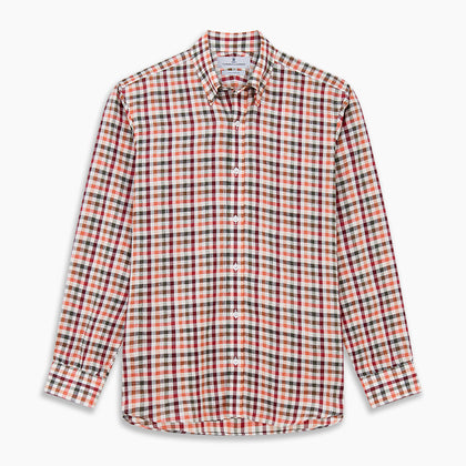 Red and Green Check Linen Blend Weekend Fit Hayne Shirt Image 5