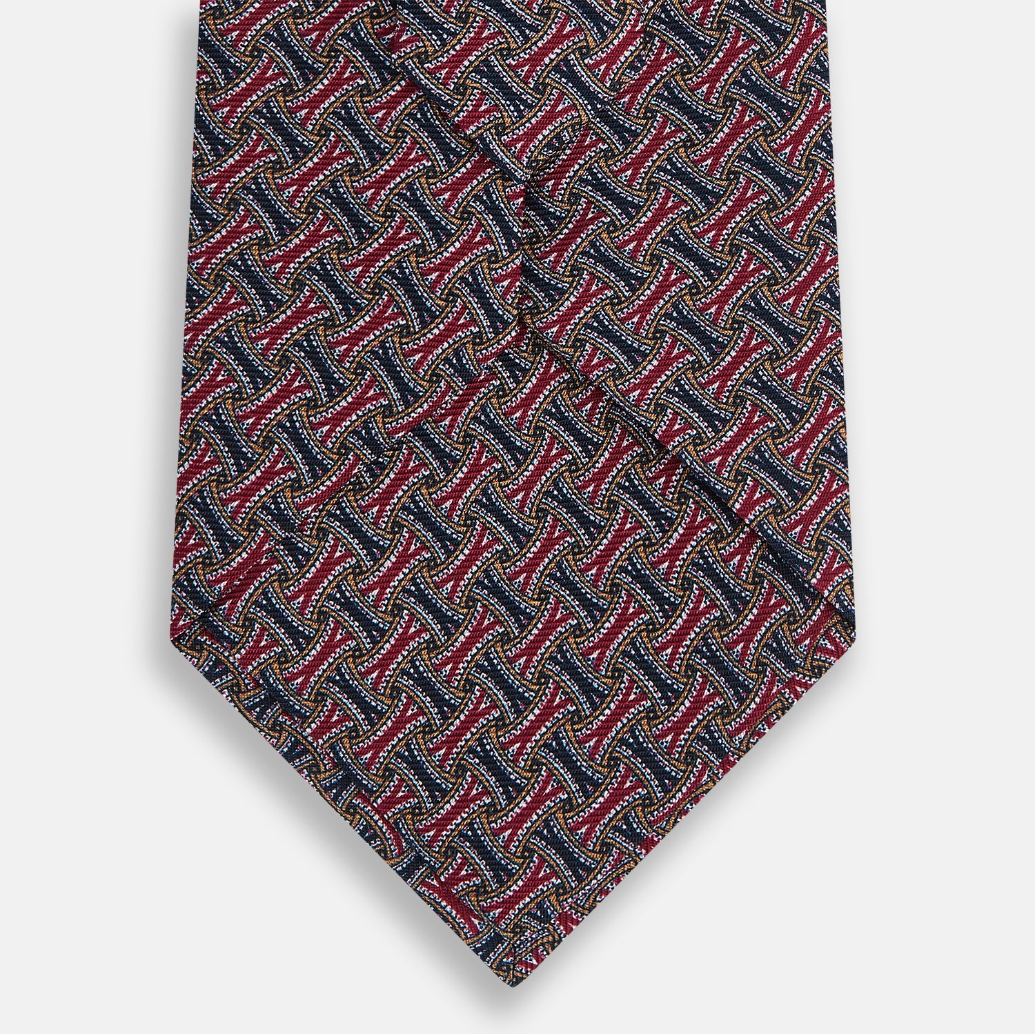 View 3 of product Burgundy and Navy Weave-Patterned Printed Silk Tie
