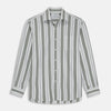 View 1 of product Green, Blue & White Stripe Weekend Fit Shirt with Derby Collar & 1-Button Cuffs