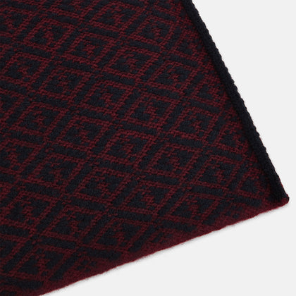 Navy and Burgundy Diamond-Patterned Cashmere Knitted Scarf