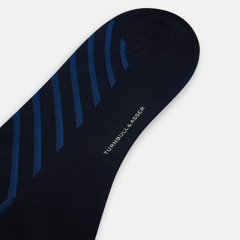 Navy Diagonal Striped Long Socks