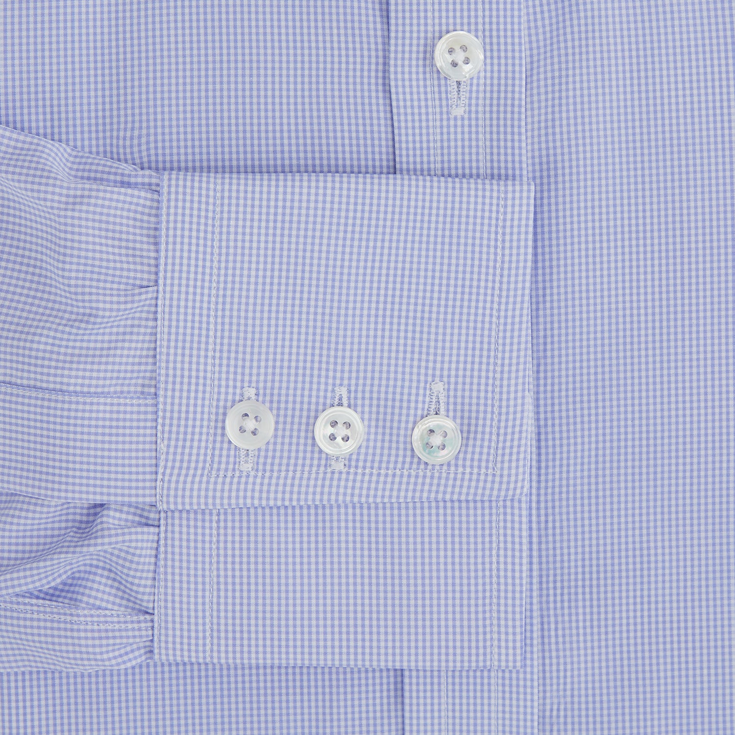 View 4 of product Blue Fine Check Sea Island Quality Cotton Shirt with T&A Collar and 3-Button Cuffs