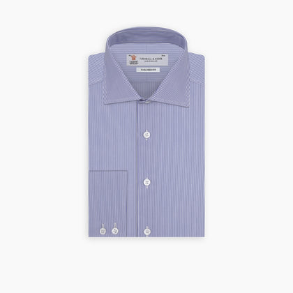 Tailored Fit Blue Fine Bengal Stripe Shirt with Kent Collar and 2-Button Cuffs Image 2