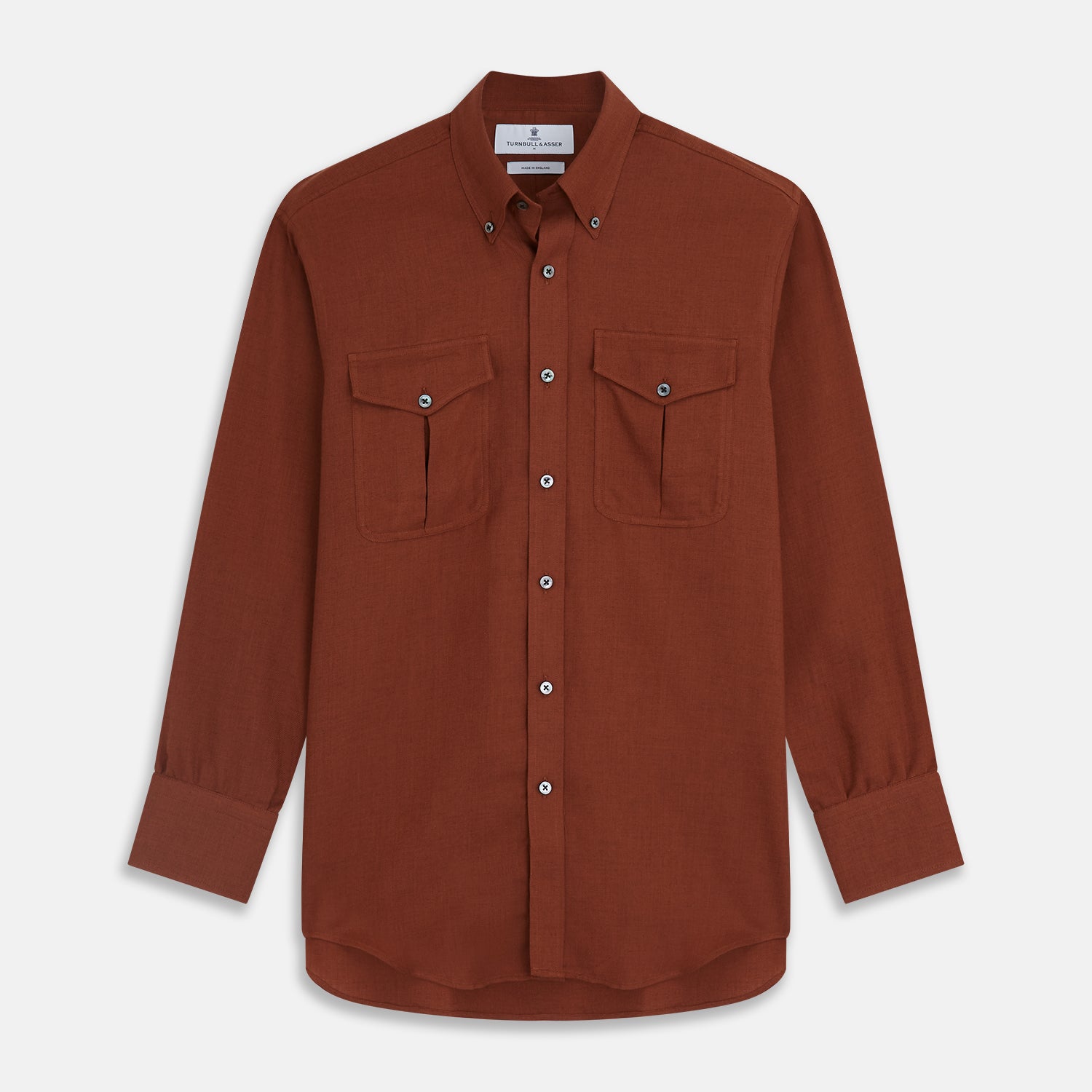 View 1 of product Burgundy Cotton and Cashmere Weekend Fit Shirt with Dorset Collar and 1-Button Cuffs