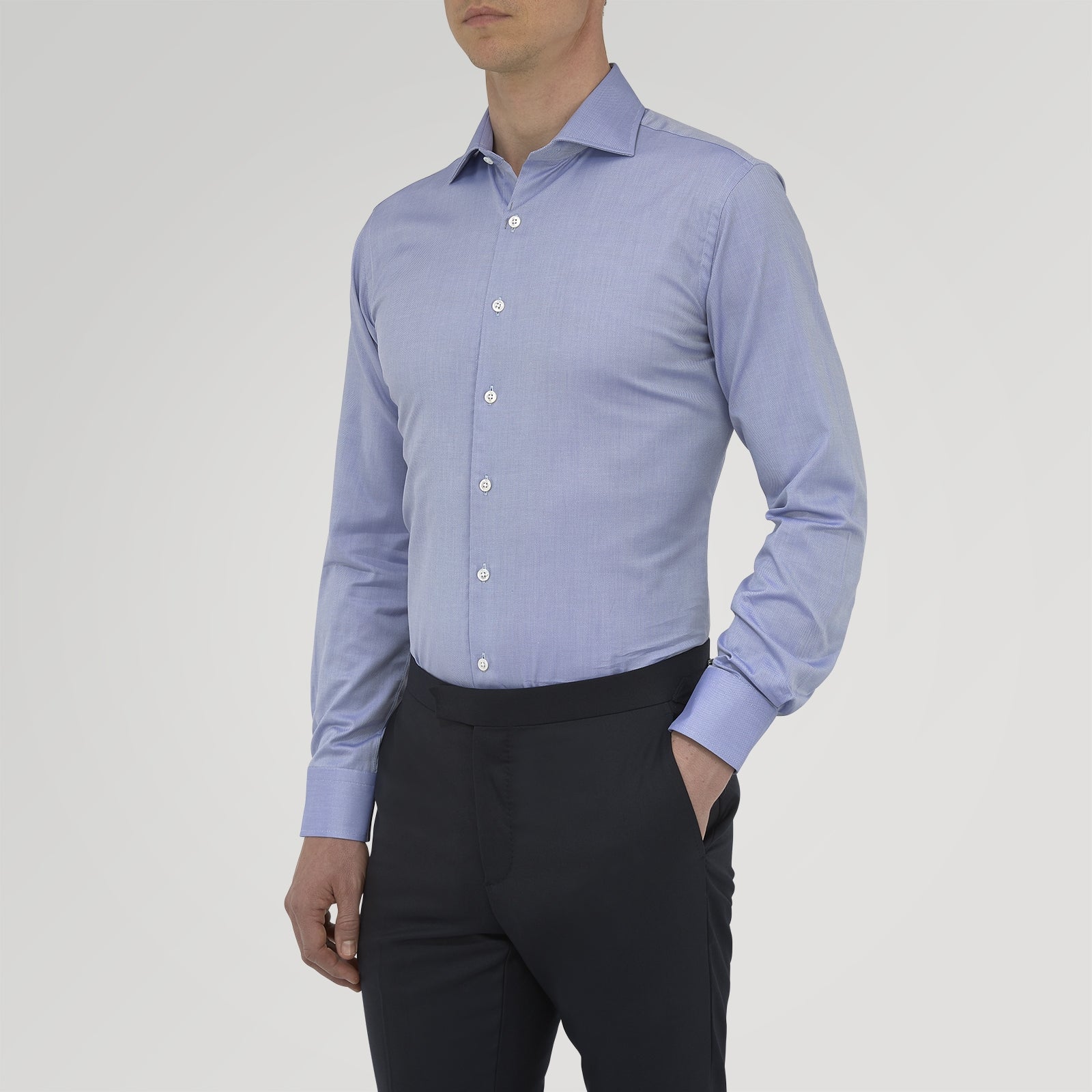 View 2 of product Tailored Fit Blue Royal Oxford Cotton Shirt with Kent Collar and 2-Button Cuffs