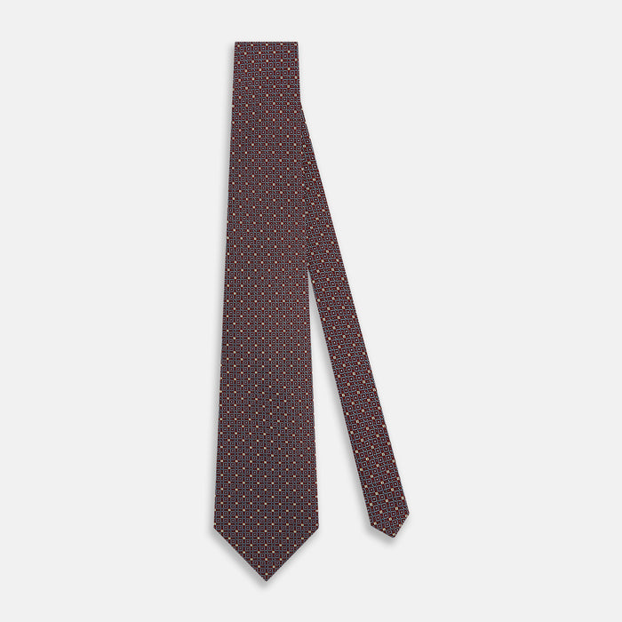 Burgundy Geometric Silk Tie Image 1