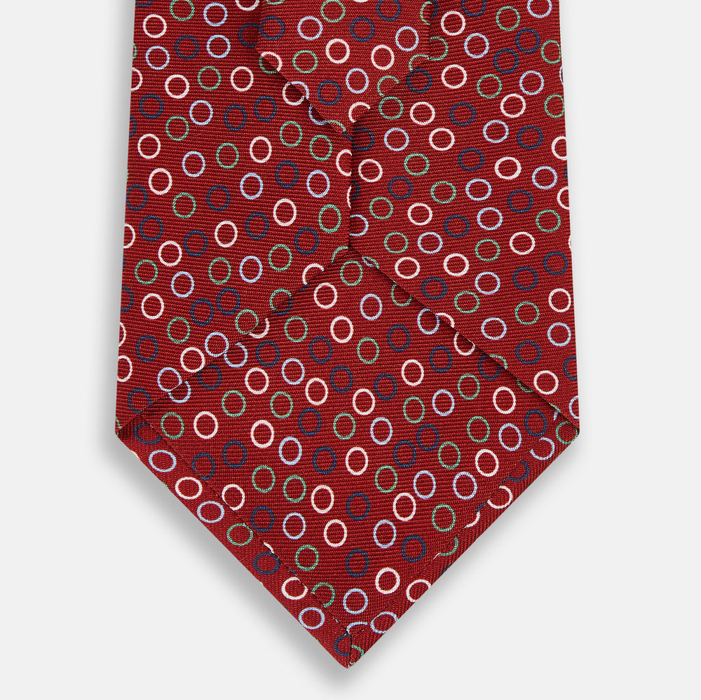 Pink and Navy Circle Red Printed Silk Tie