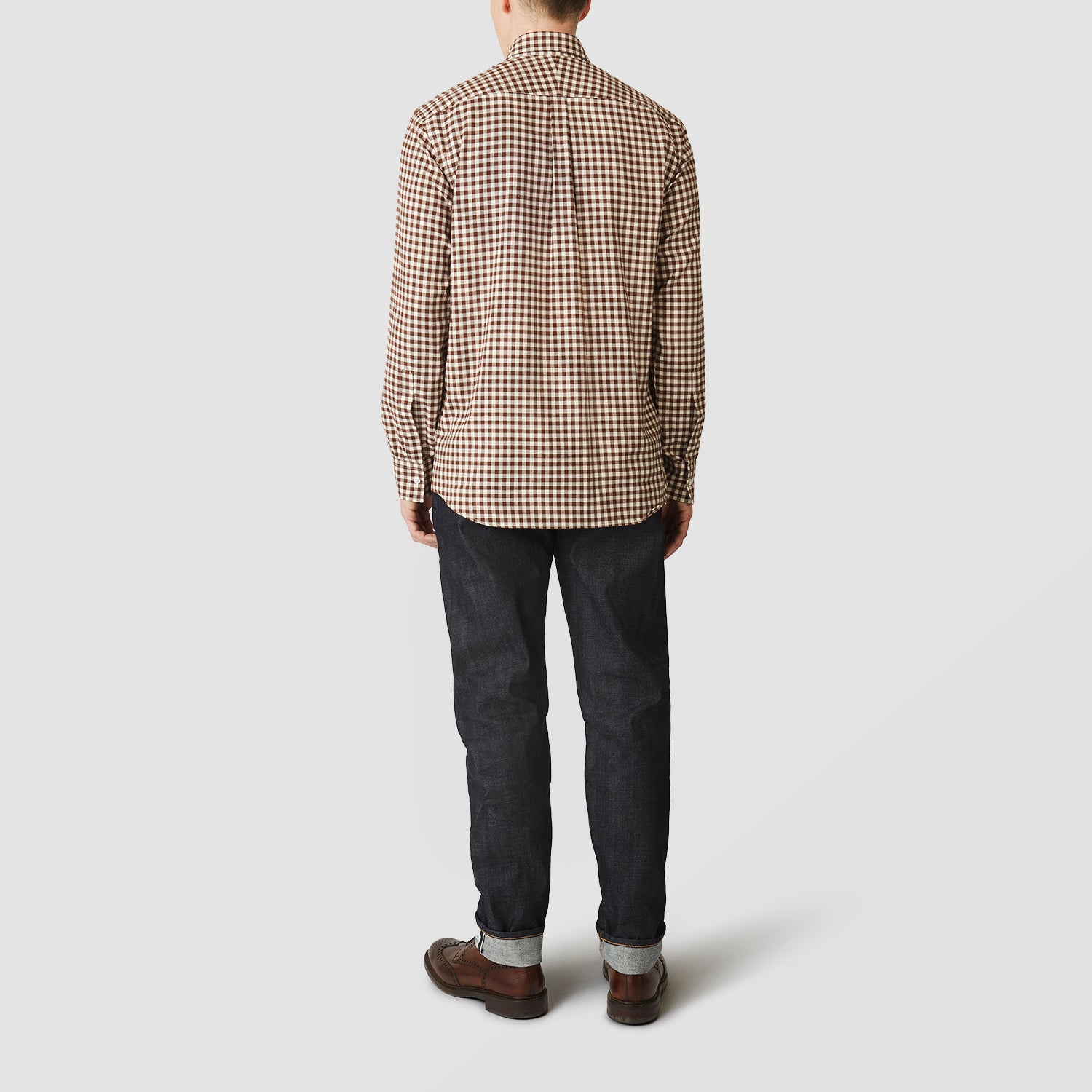 Brown Check Weekend Fit Shirt with Derby Collar and 1-Button Cuffs