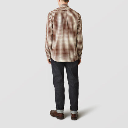 Brown Check Weekend Fit Shirt with Derby Collar and 1-Button Cuffs Image 2