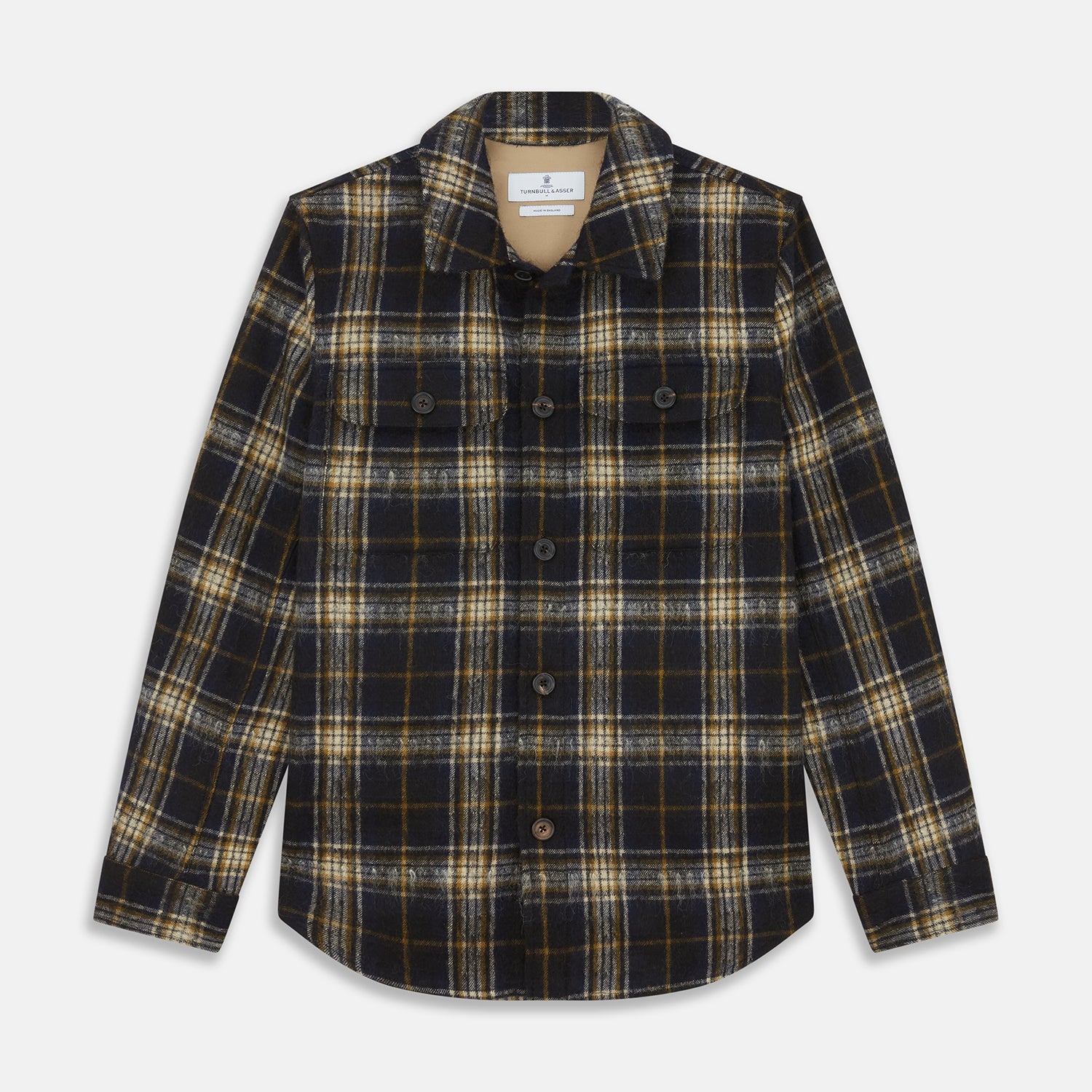 View 1 of product Navy and Beige Check Wool and Mohair Blend Somerset Overshirt