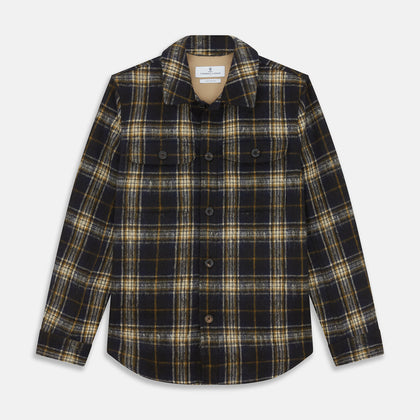 Navy and Beige Check Wool and Mohair Blend Somerset Overshirt