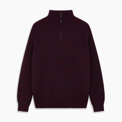 Burgundy Mullion Half Zip Rib Cashmere Jumper Image 7