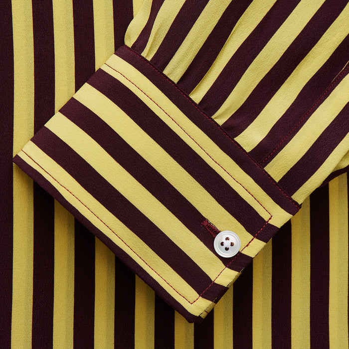 Yellow and Burgundy Candy Stripe Silk Weekend Fit Harold Shirt Image 1
