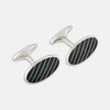 View 1 of product Forest Green and Navy Striped Oval Enamel Cufflinks