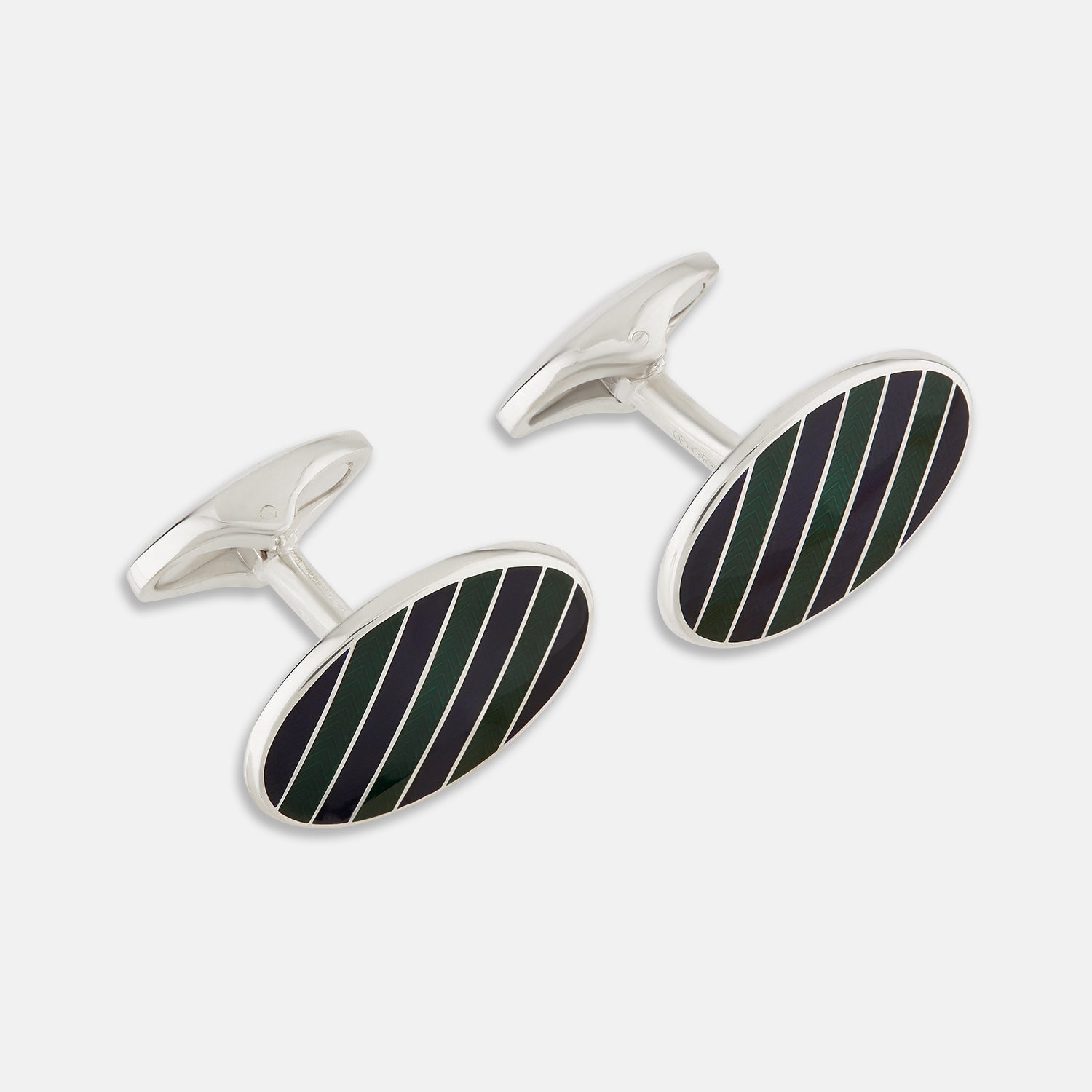 View 1 of product Forest Green and Navy Striped Oval Enamel Cufflinks