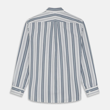 Blue, Green & White Stripe Weekend Fit Shirt with Derby Collar & 1-Button Cuffs Image 5