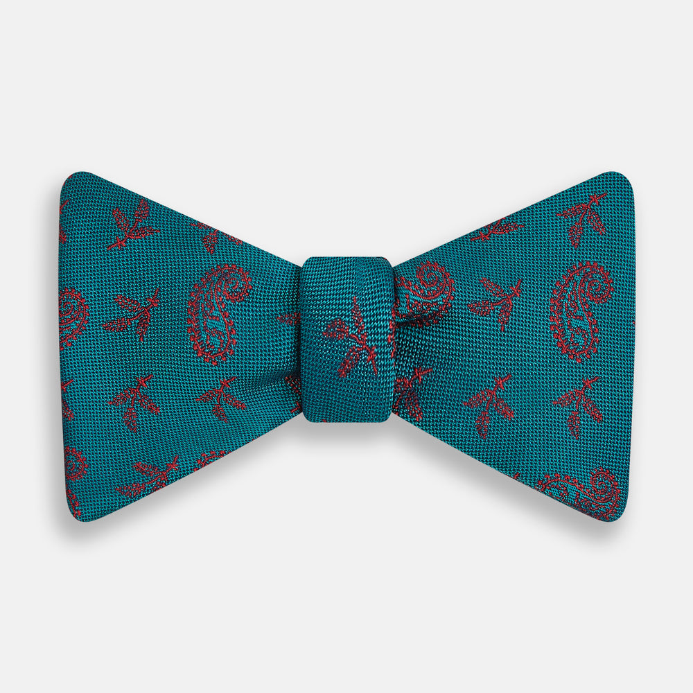 Teal Paisley Silk Bow Tie