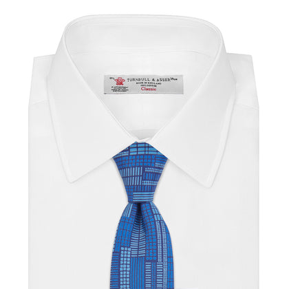 Blue Motif Printed Foulard Silk Tie Image 2