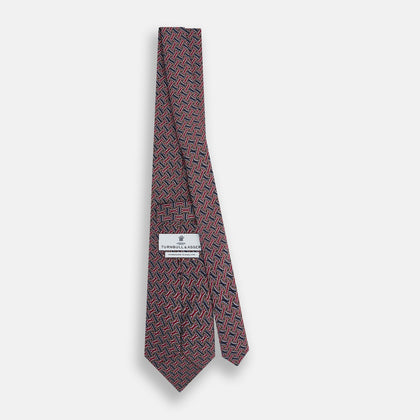 Burgundy and Navy Weave Patterned Silk Tie Image 3